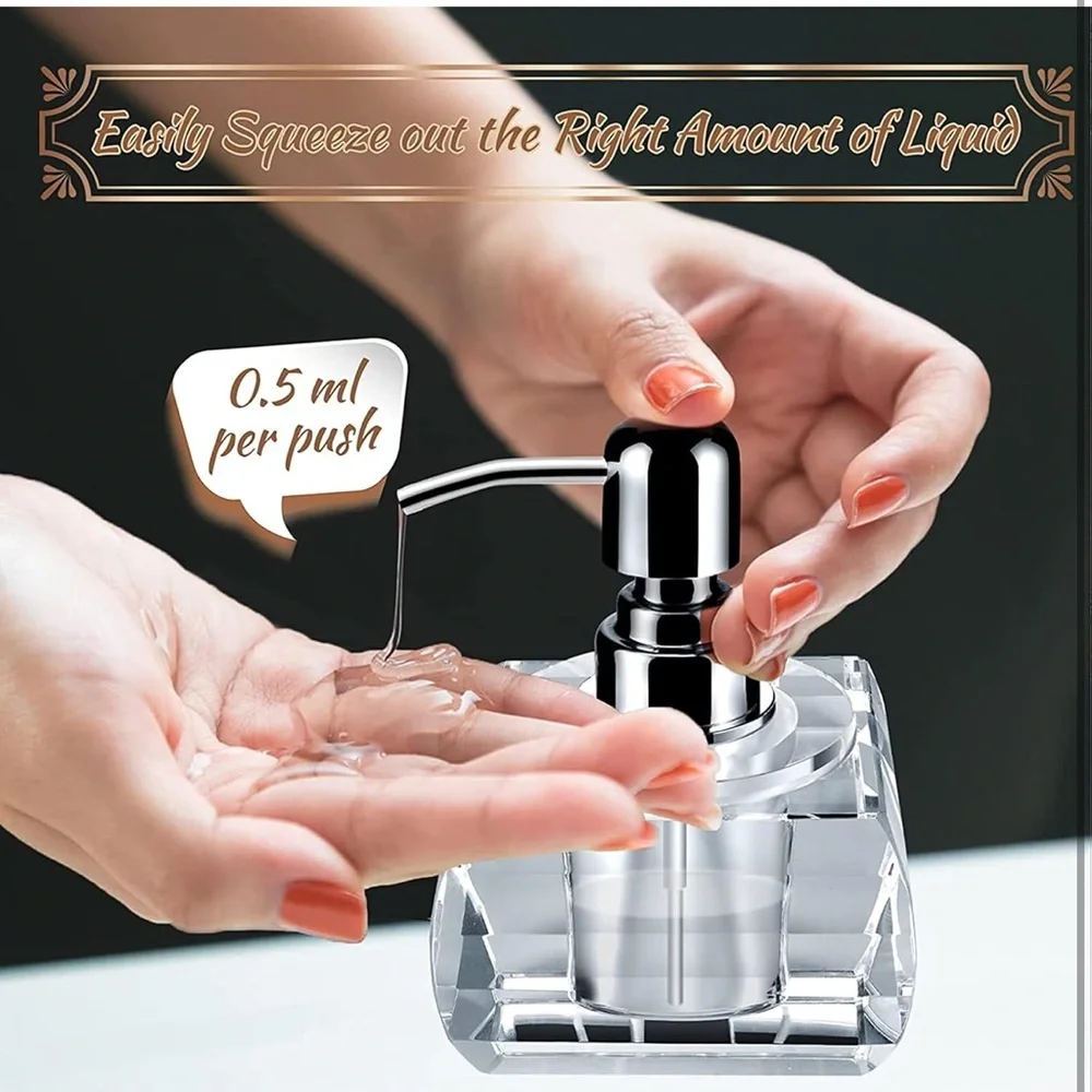 Crystal Soap Dispenser with Silver Pump. HEAVY CRYSTAL. Used one month - Picture 4 of 11